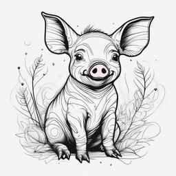 cute piglet in thin lines only  ,tattoo design, white background