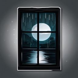 Rainy window at night sticker- Reflections in the dark, , sticker vector art, minimalist design