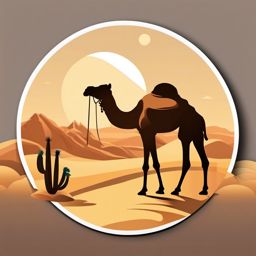 Desert Oasis and Camel Emoji Sticker - Oasis relaxation, , sticker vector art, minimalist design