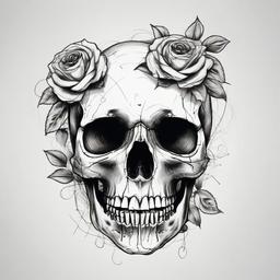 drawing of a skull with roses in its eye sockets  minimal rough sketch scribbles,doodles,black and white