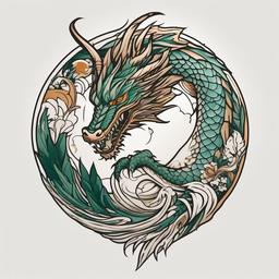 Earth Dragon Tattoo - Elemental tattoo featuring a dragon with earth motifs.  simple color tattoo,minimalist,white background