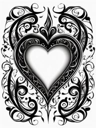 Black heart tattoo, Heart as dark as night, symbol of lost love or concealed passions. , tattoo color art, clean white background