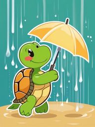 Cute Turtle - Balancing a tiny umbrella, the cute turtle enjoys a gentle rain shower, reveling in the simple joys of life.  vector art, clipart, minimal