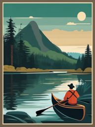 Canoeing on a Wilderness River Clipart - A canoe journey on a remote wilderness river.  color vector clipart, minimal style