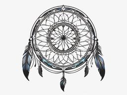 Bohemian Dream Catcher Tattoo - Tattoo with a bohemian flair featuring a dream catcher.  simple vector tattoo,minimalist,white background