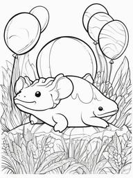 Axolotl Coloring Pages - Axolotl with a big smile holding a balloon  simple coloring pages