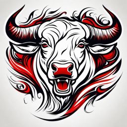 Abstract bull waves ink. Dynamic essence of unstoppable force.  color tattoo design, white background