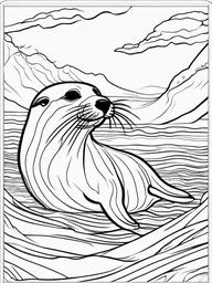 Seal Coloring Pages - Flippered Mammal in Cold Oceans  black outline printable sheet, coloring page