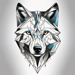 Half Geometric Wolf Tattoo - A unique blend with one half of the wolf designed geometrically.  simple color tattoo design,white background