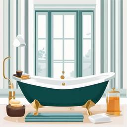 Bath with a magazine and tea clipart.  vector style illustration, white background