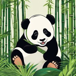 Panda Clipart - Panda munching on bamboo shoots in the bamboo forest , minimal, 2d