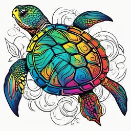 Colorful Sea Turtle Tattoo - Celebrate the vibrant and diverse beauty of marine life with a colorful sea turtle tattoo.  simple color tattoo,minimal vector art,white background