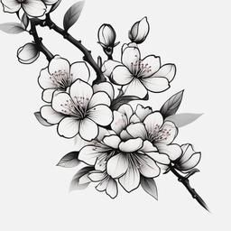 Japanese Cherry Blossom Tattoo Drawing - Drawing-style cherry blossom tattoo.  simple color tattoo,white background,minimal