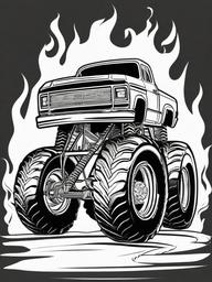 Monster Truck with Flames Coloring Pages - Cool Trucks with Flame Designs  minimal black outline printable sheet, coloring page