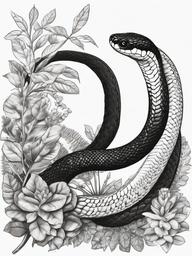 drawing of a king snake in a garden  minimal rough sketch scribbles,doodles,black and white