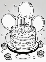 Birthday Cake with Balloons Coloring Pages - Delicious Cake Surrounded by Balloons  minimal black outline printable sheet, coloring page