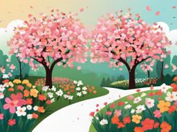 Blossom-Filled Garden clipart - A garden bursting with blooms, ,vector color clipart,minimal