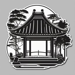 Zen Garden Pavilion Sticker - Convey tranquility with the minimalist and Zen garden pavilion sticker, , sticker vector art, minimalist design