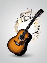 Acoustic guitar with musical notes sticker, Melodic , sticker vector art, minimalist design