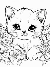 Playful Kittens Coloring Pages - Group of Kittens Having Fun Together  minimal black outline printable sheet, coloring page