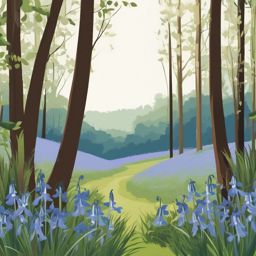 Bluebell Clip Art - Delicate bluebells in a picturesque woodland setting,  color vector clipart, minimal style