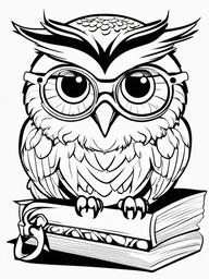 Owl Coloring Pages - Cartoon owl wearing glasses and reading a book  simple coloring pages