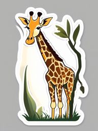 Giraffe Sticker - A tall giraffe reaching for leaves on a tree. ,vector color sticker art,minimal