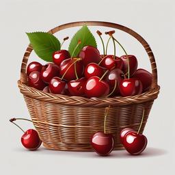 Cherries in a woven basket clipart.  vector style illustration, white background