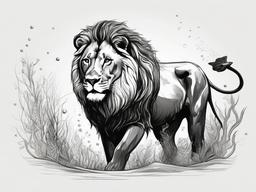 drawing of a lion in underwater world  minimal rough sketch scribbles,doodles,black and white