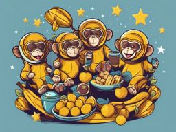 Silly Monkeys - Create a design showing a bunch of silly monkeys enjoying a banana picnic in space. ,t shirt vector design
