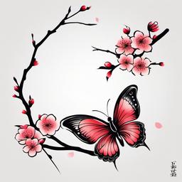 Japanese Cherry Blossom Butterfly Tattoos - Butterflies and cherry blossoms in Japanese style.  simple color tattoo,white background,minimal