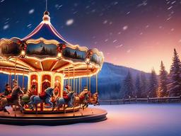 Christmas wallpaper - Lit-up Christmas carousel with holiday music and snow falling  aesthetic background wallpaper