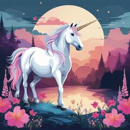 Unicorn clipart - unicorn in a fantasy landscape  