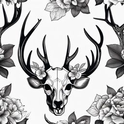 Clean lines shape a deer skull, a quiet tribute to wildlife.  black and white tattoo style