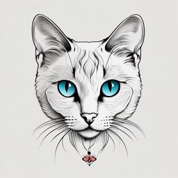 cat with butterfly on nose tattoo  simple color tattoo, minimal, white background