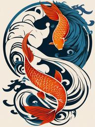 Yin Yang Tattoo Koi Fish-Bold and symbolic tattoo featuring a Yin and Yang symbol with Koi fish, capturing themes of balance and duality.  simple color vector tattoo
