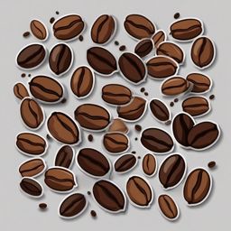 Coffee Beans Sticker - Scattered coffee beans illustration, ,vector color sticker art,minimal