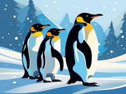 Penguin Clipart, Adorable penguins waddling on icy terrain. 