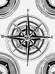 Compass Tattoo - A detailed compass tattoo guiding the way  few color tattoo design, simple line art, design clean white background