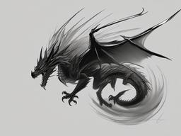 drawing of a shadow dragon  minimal rough sketch scribbles,doodles,black and white