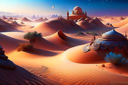 djinns granting wishes to desperate souls in the swirling sands of a mystical desert oasis. 