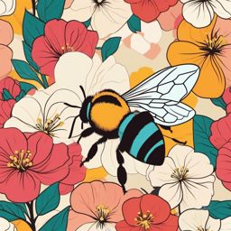 Bee Pollinating a Blossom Clip Art - Bee pollinating a colorful blossom,  color vector clipart, minimal style