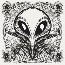 Alien UFO Tattoo - Combine mystery and wonder with a UFO-themed alien tattoo.  simple color tattoo,vector style,white background