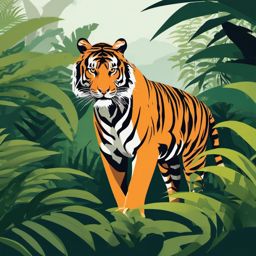 Tiger Clipart - Tiger prowling in the dense jungle , minimal, 2d