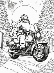 Santa on a Motorcycle Coloring Pages - Cool Santa Riding a Christmas Motorcycle  minimal black outline printable sheet, coloring page