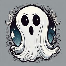 Boo Ghost Tattoo-Playful spookiness, charming and fun connection to the supernatural.  simple vector color tattoo