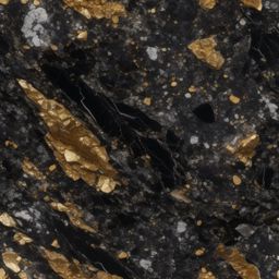 Granite displaying a mix of silver, black, and gold hues top view, product photoshoot realistic background, hyper detail, high resolution