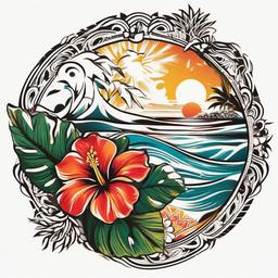 Hawaiian Tattoo - Embrace the beauty of Hawaiian culture with a vibrant and authentic Hawaiian-themed tattoo.  simple vector color tattoo,minmal,white background