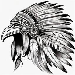 Aztec Native tattoo with feathers  ,tattoo design, white background