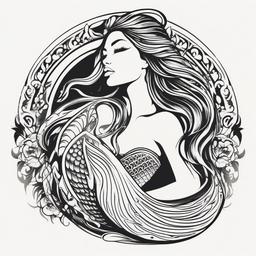 Mermaid Tribal Tattoo - Blend tribal aesthetics with the allure of a mermaid in a captivating tribal mermaid tattoo.  simple vector color tattoo,minimal,white background